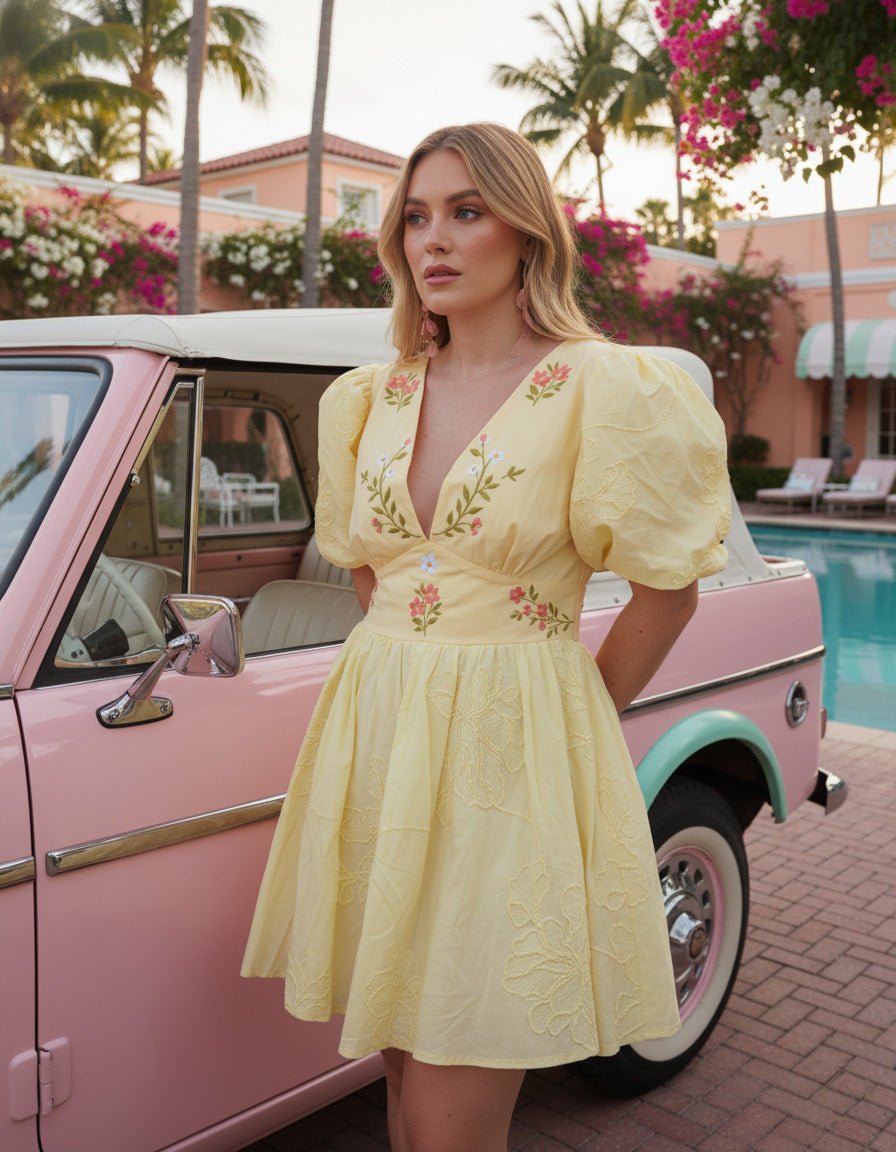 BUTTERCREAM YELLOW mini dress - Rosa Pistacho