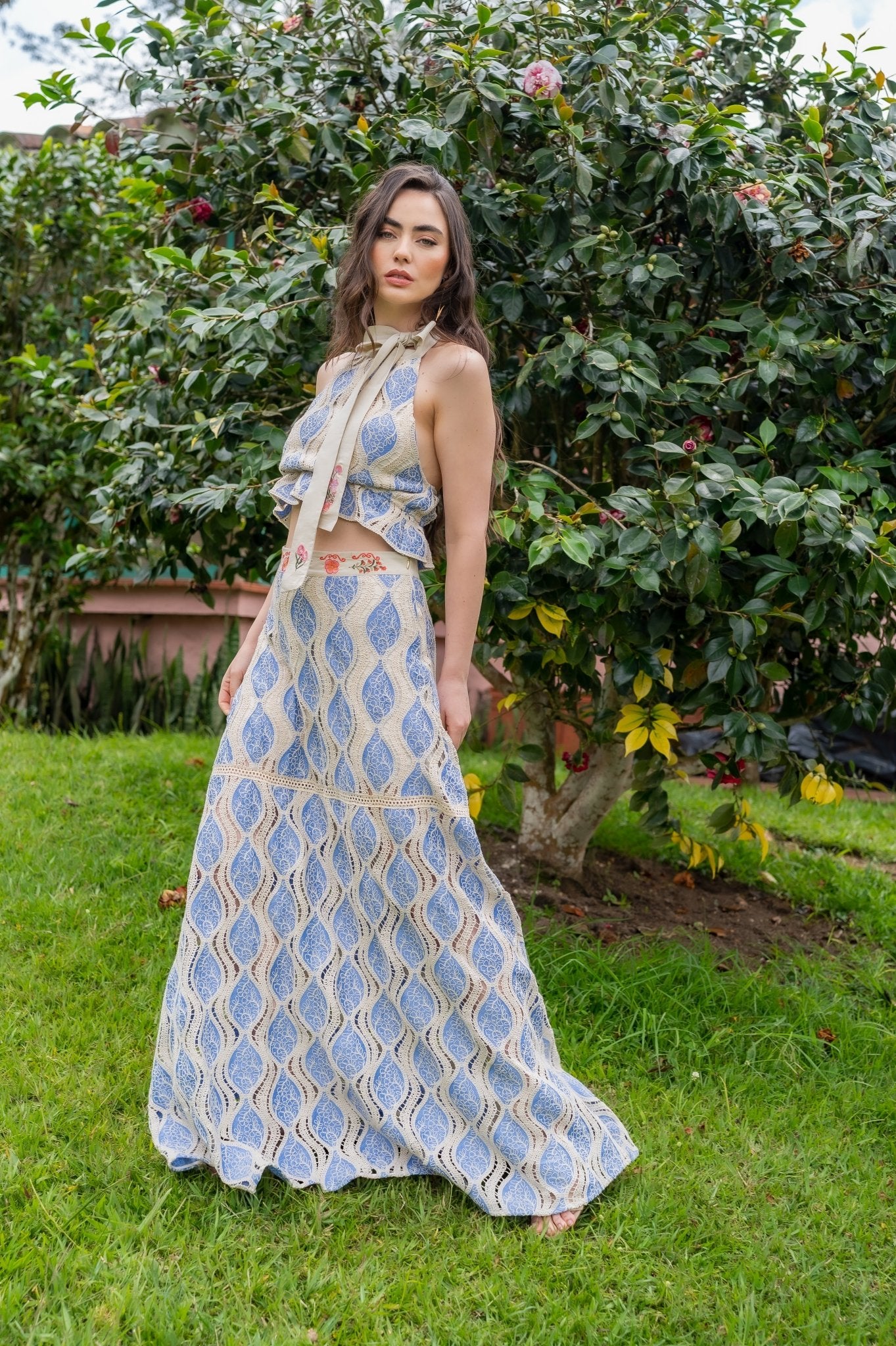 FALDA LARGA ANANDA EMBROIDERED - Rosa Pistacho
