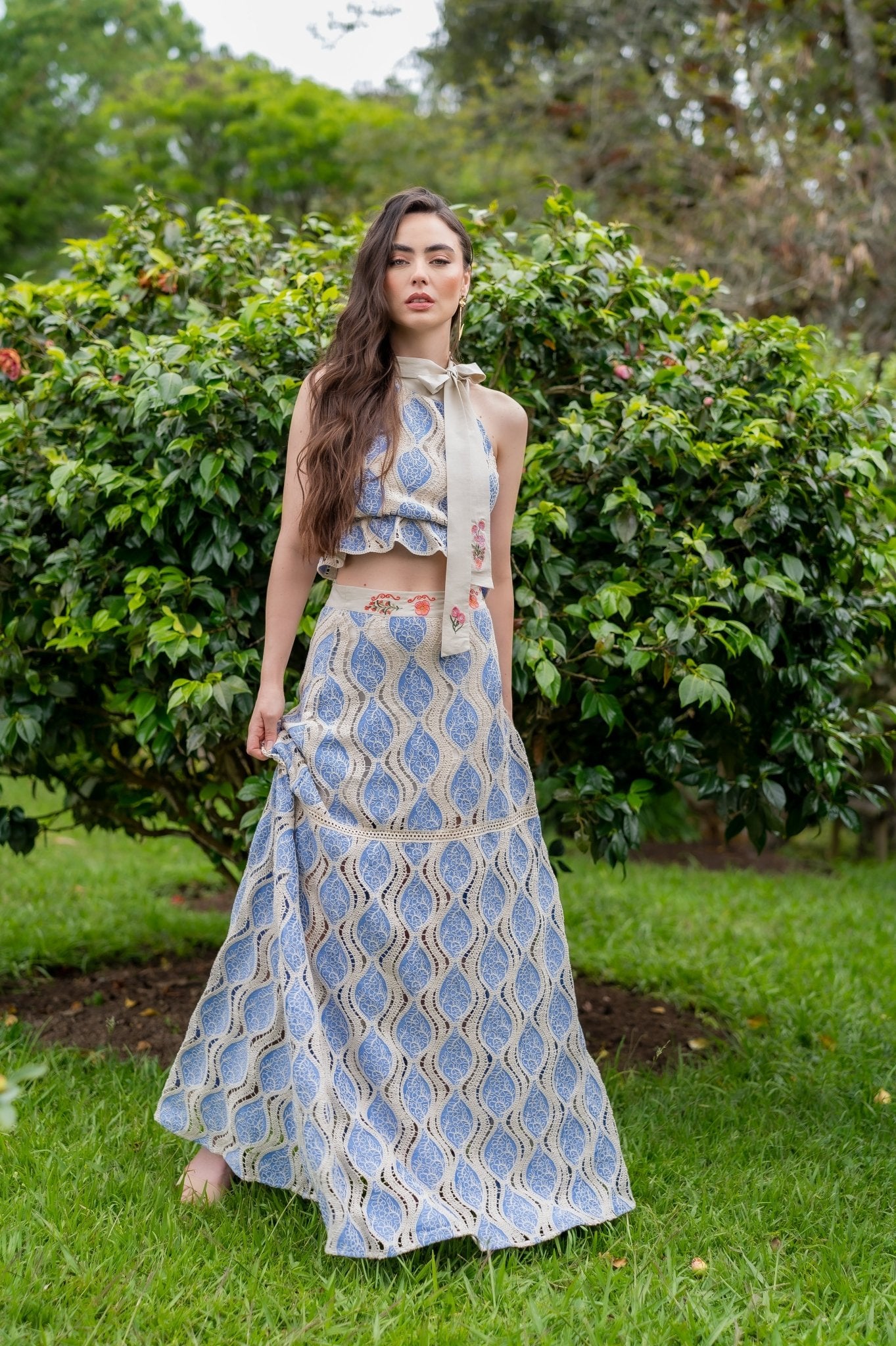 FALDA LARGA ANANDA EMBROIDERED - Rosa Pistacho
