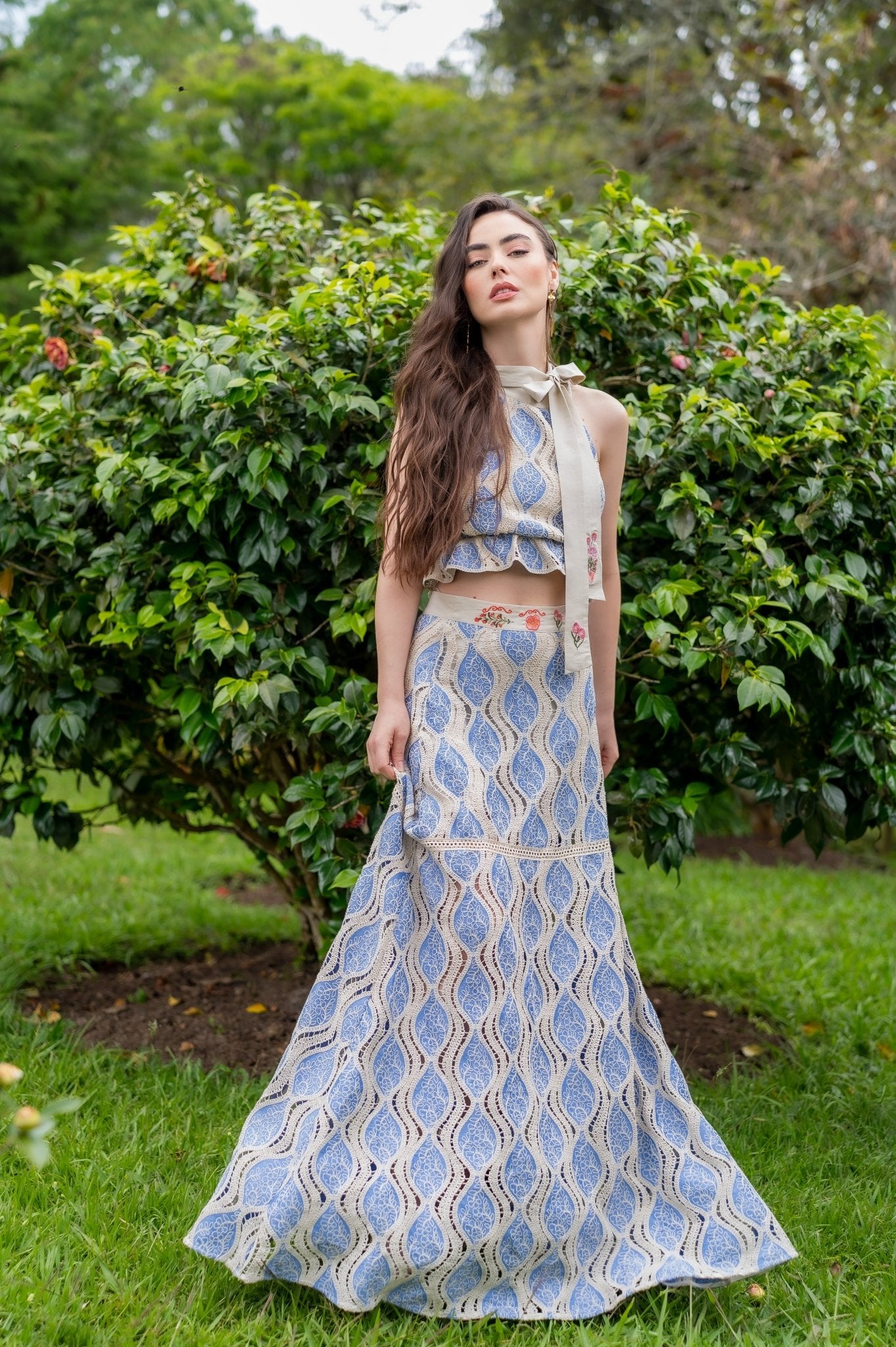 FALDA LARGA ANANDA EMBROIDERED - Rosa Pistacho