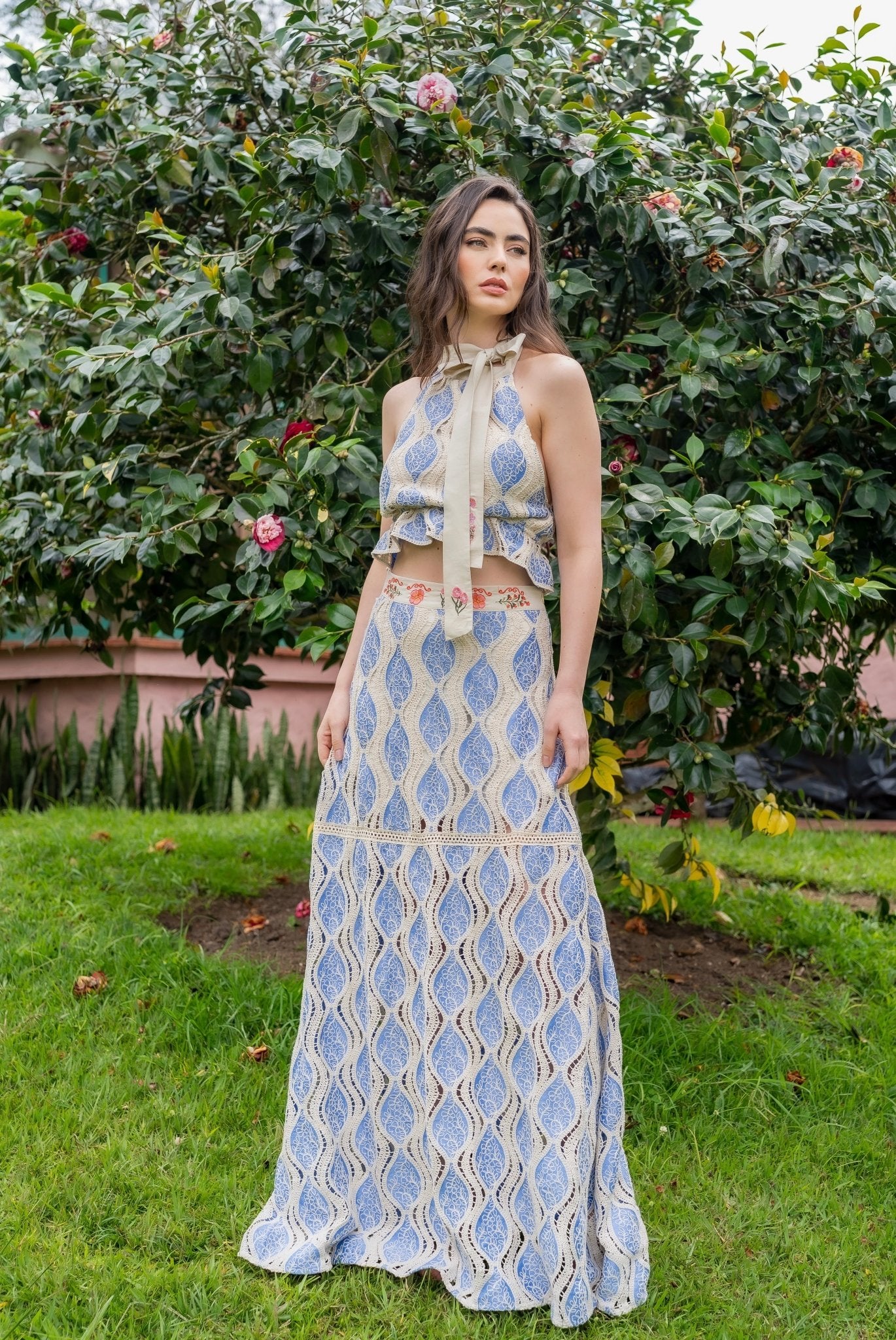 FALDA LARGA ANANDA EMBROIDERED - Rosa Pistacho