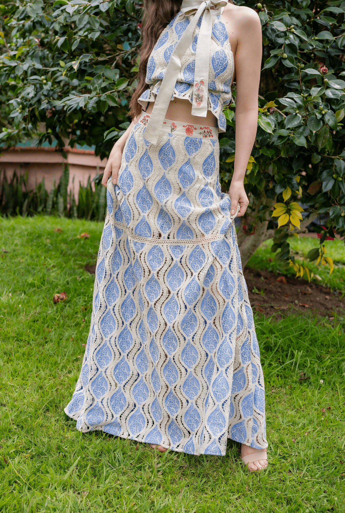 FALDA LARGA ANANDA EMBROIDERED - Rosa Pistacho
