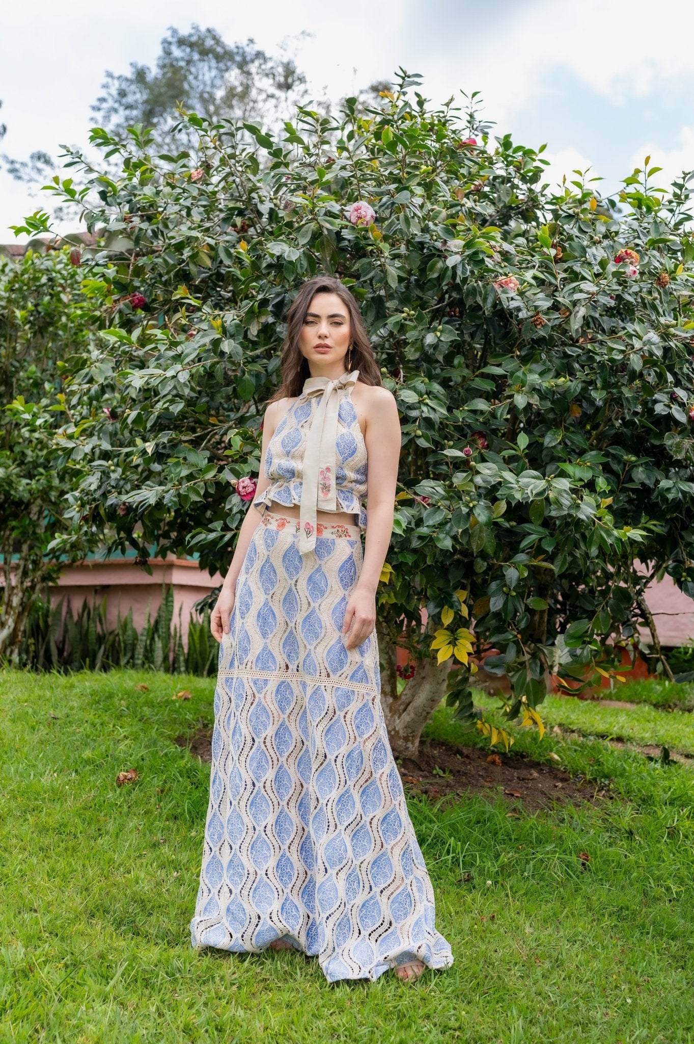 FALDA LARGA ANANDA EMBROIDERED - Rosa Pistacho