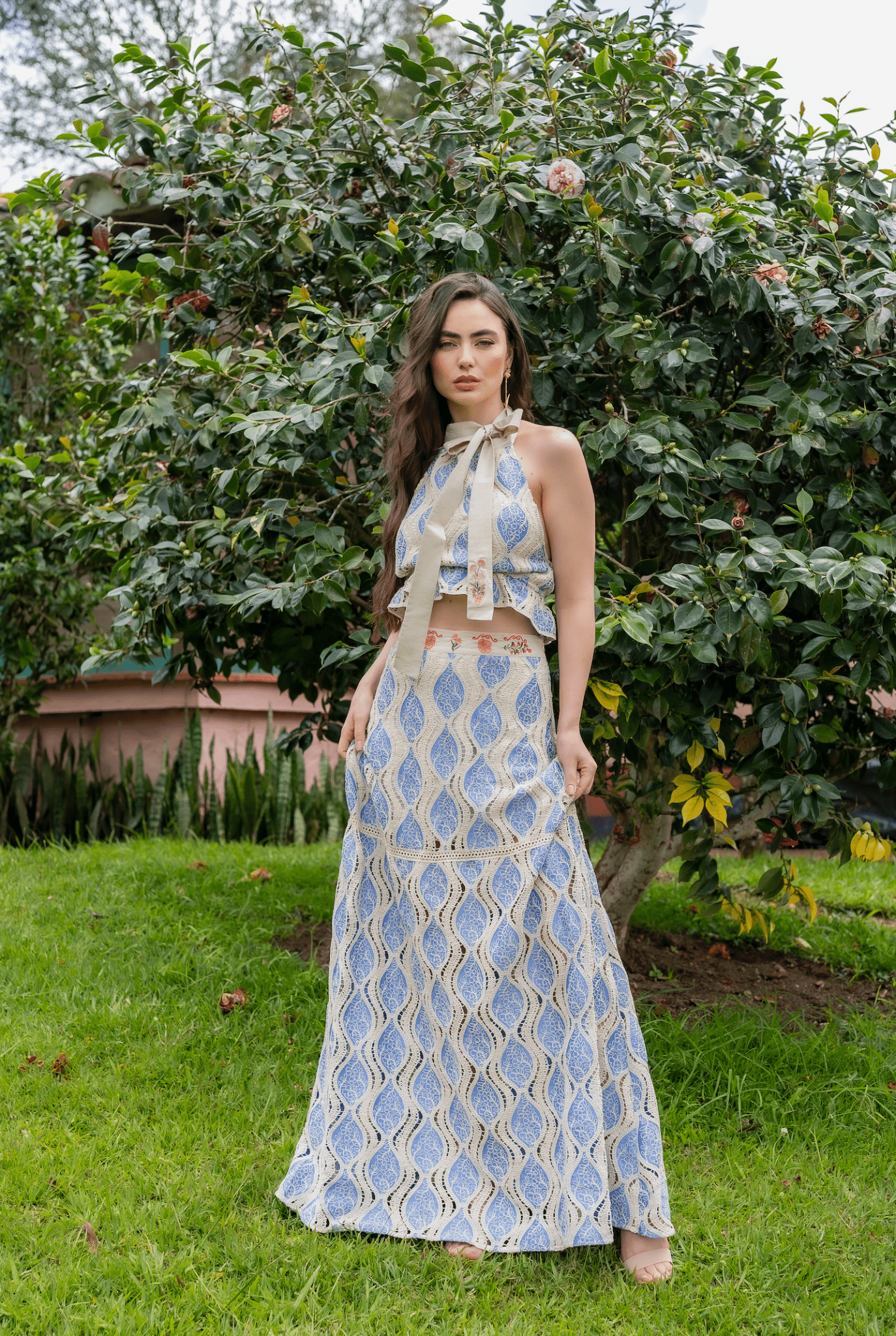 FALDA LARGA ANANDA EMBROIDERED - Rosa Pistacho