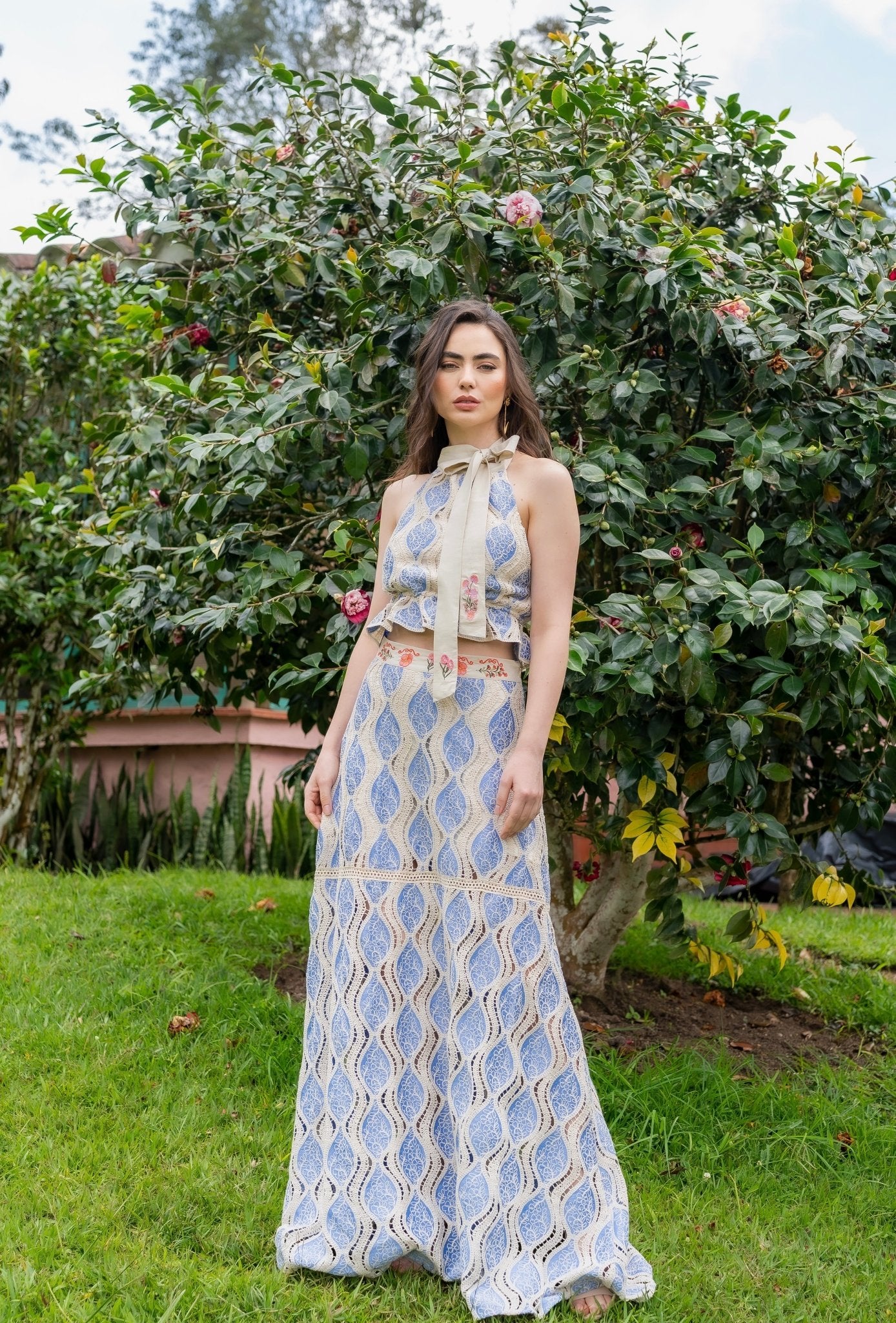 FALDA LARGA ANANDA EMBROIDERED - Rosa Pistacho