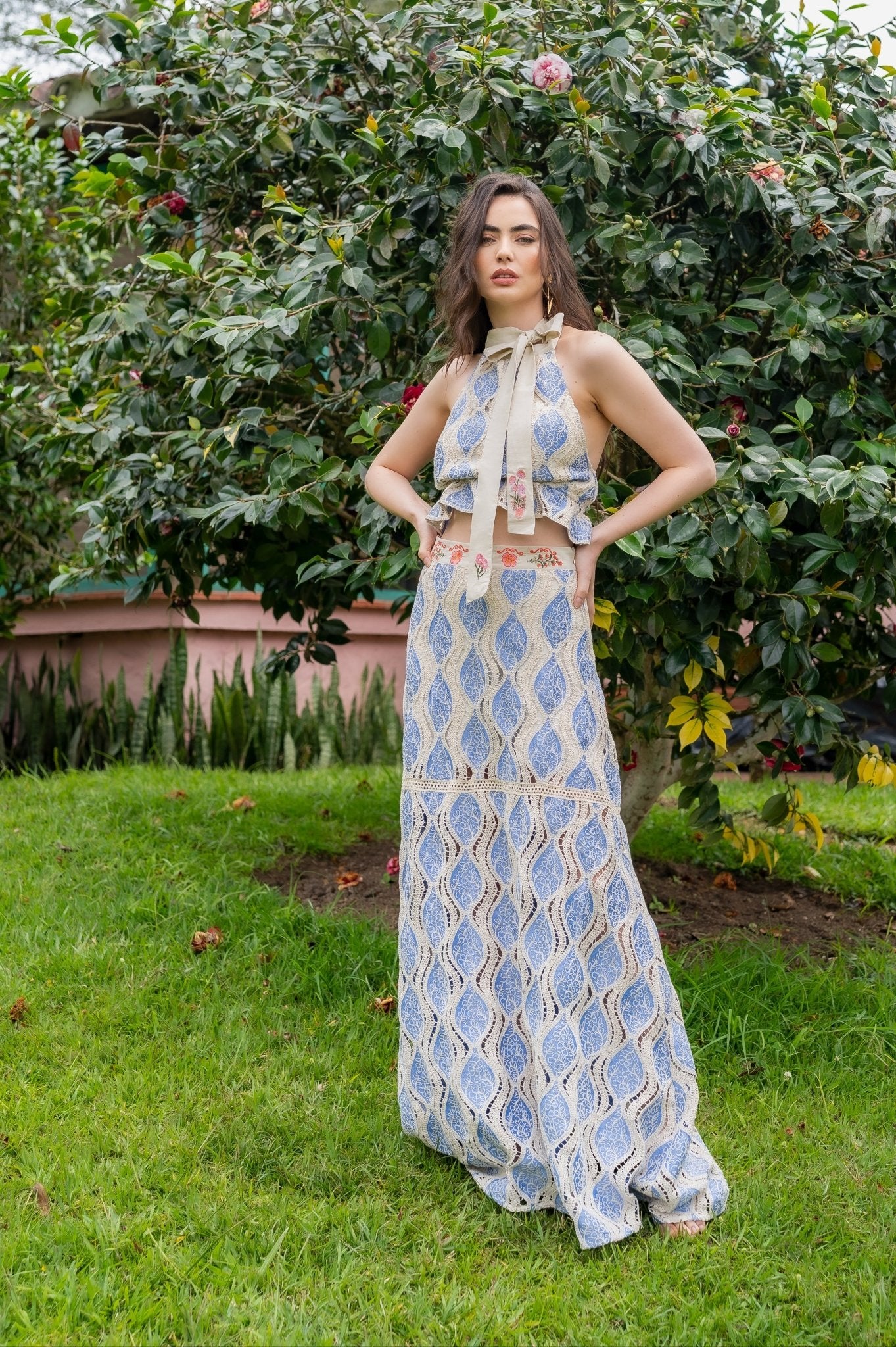 FALDA LARGA ANANDA EMBROIDERED - Rosa Pistacho