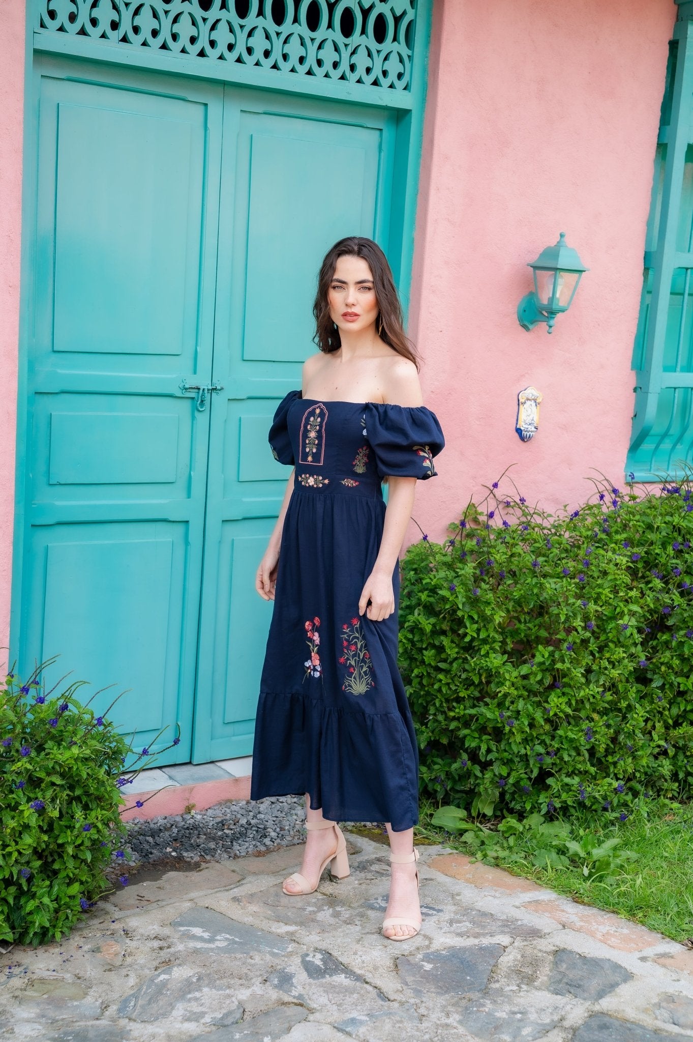GANESHA EMBROIDERY MAXI DRESS - Rosa Pistacho