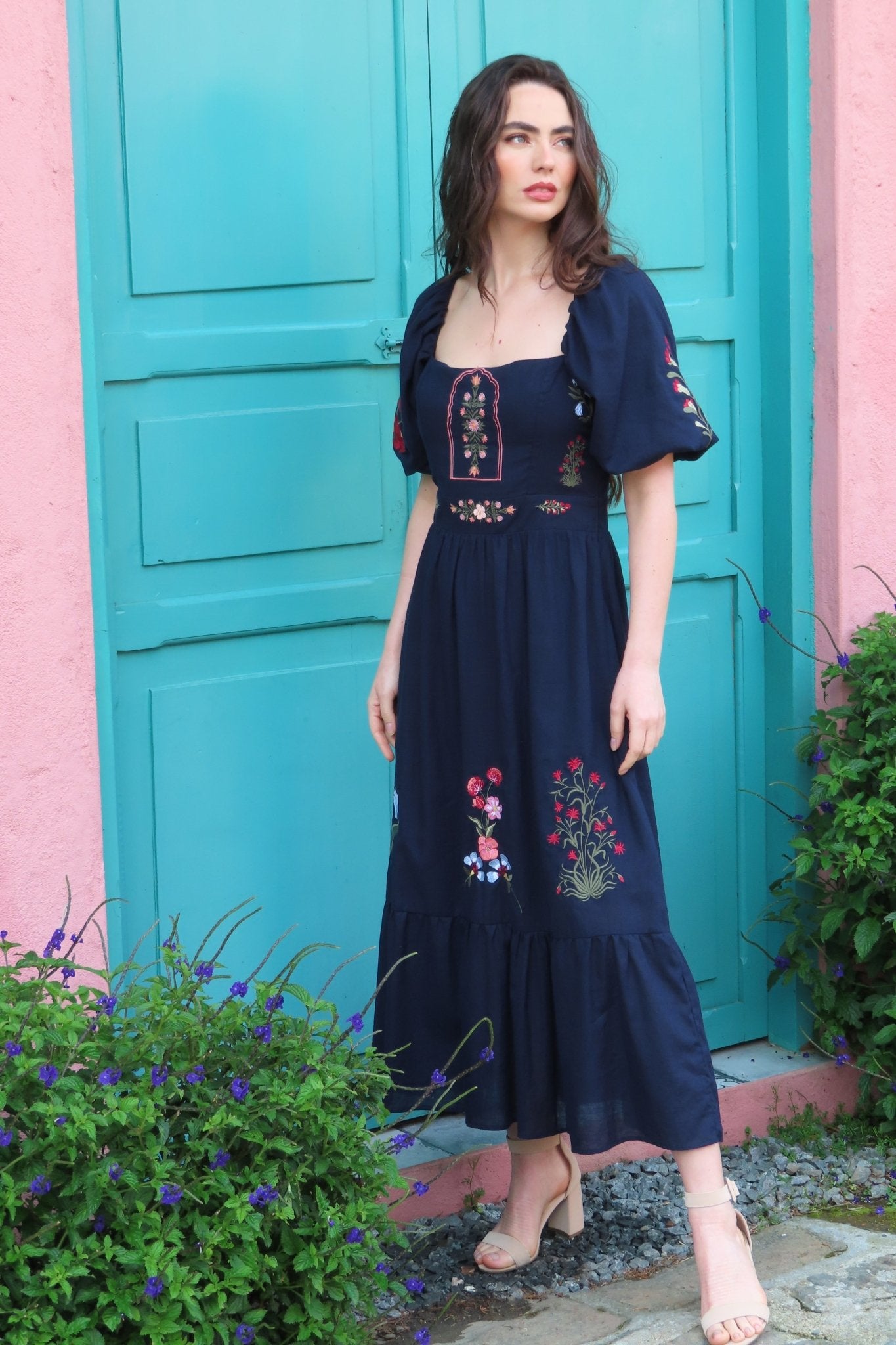 GANESHA EMBROIDERY MAXI DRESS - Rosa Pistacho