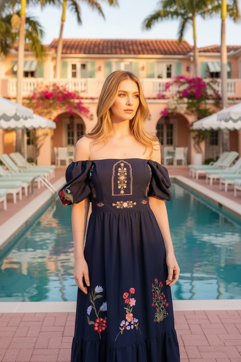 GANESHA EMBROIDERY MAXI DRESS - Rosa Pistacho