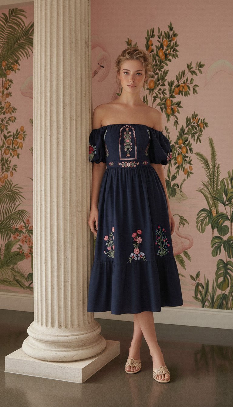 GANESHA EMBROIDERY MAXI DRESS - Rosa Pistacho