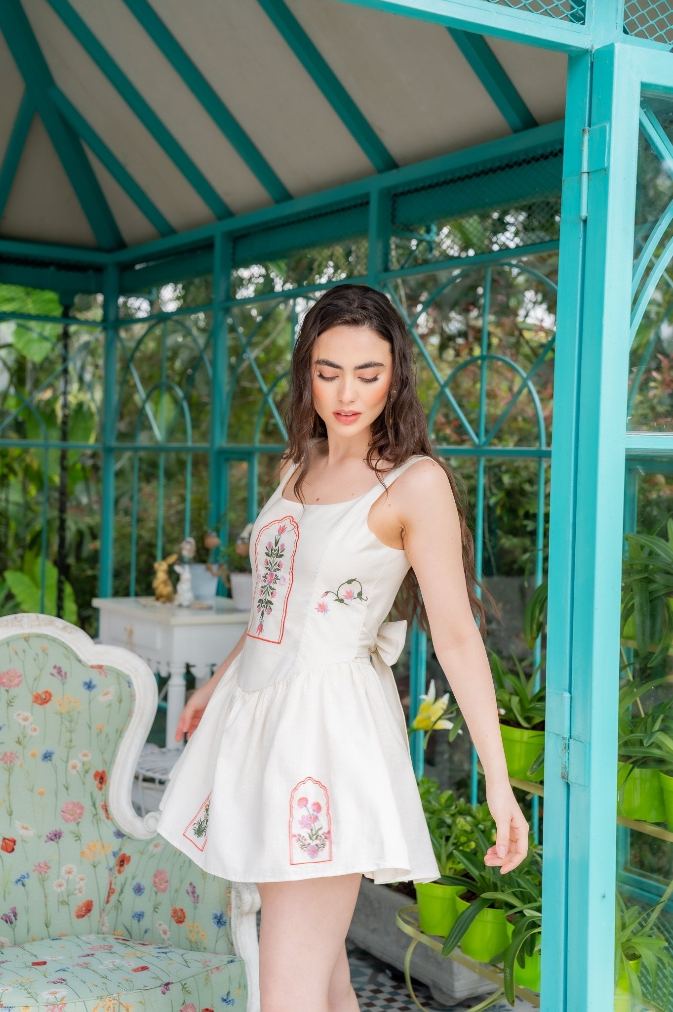 LOTO EMBROIDERY MINI DRESS - Rosa Pistacho