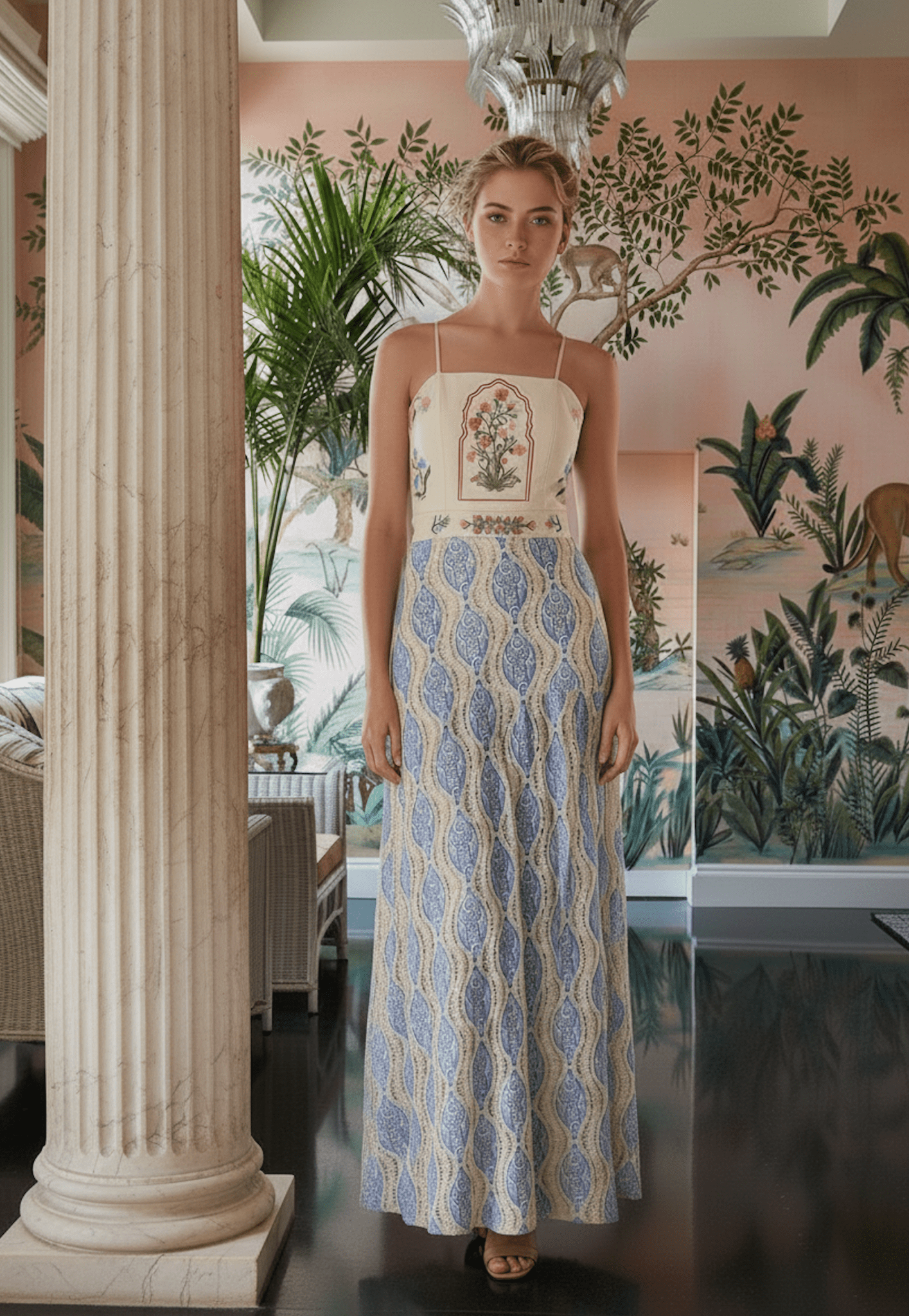 MAXI DRESS MUMBAI EMBROIDERED - Rosa Pistacho
