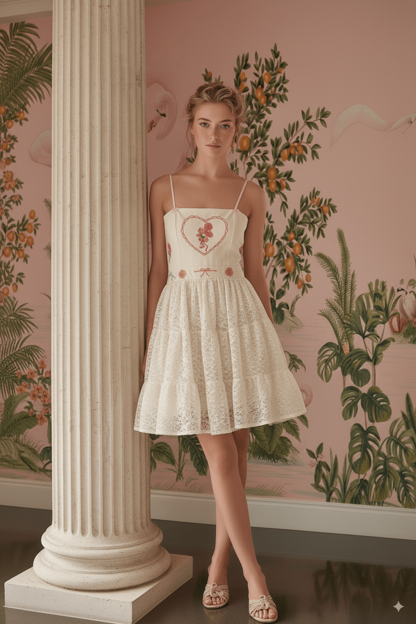MINI DRESS SWEETHEART IVORY - Rosa Pistacho