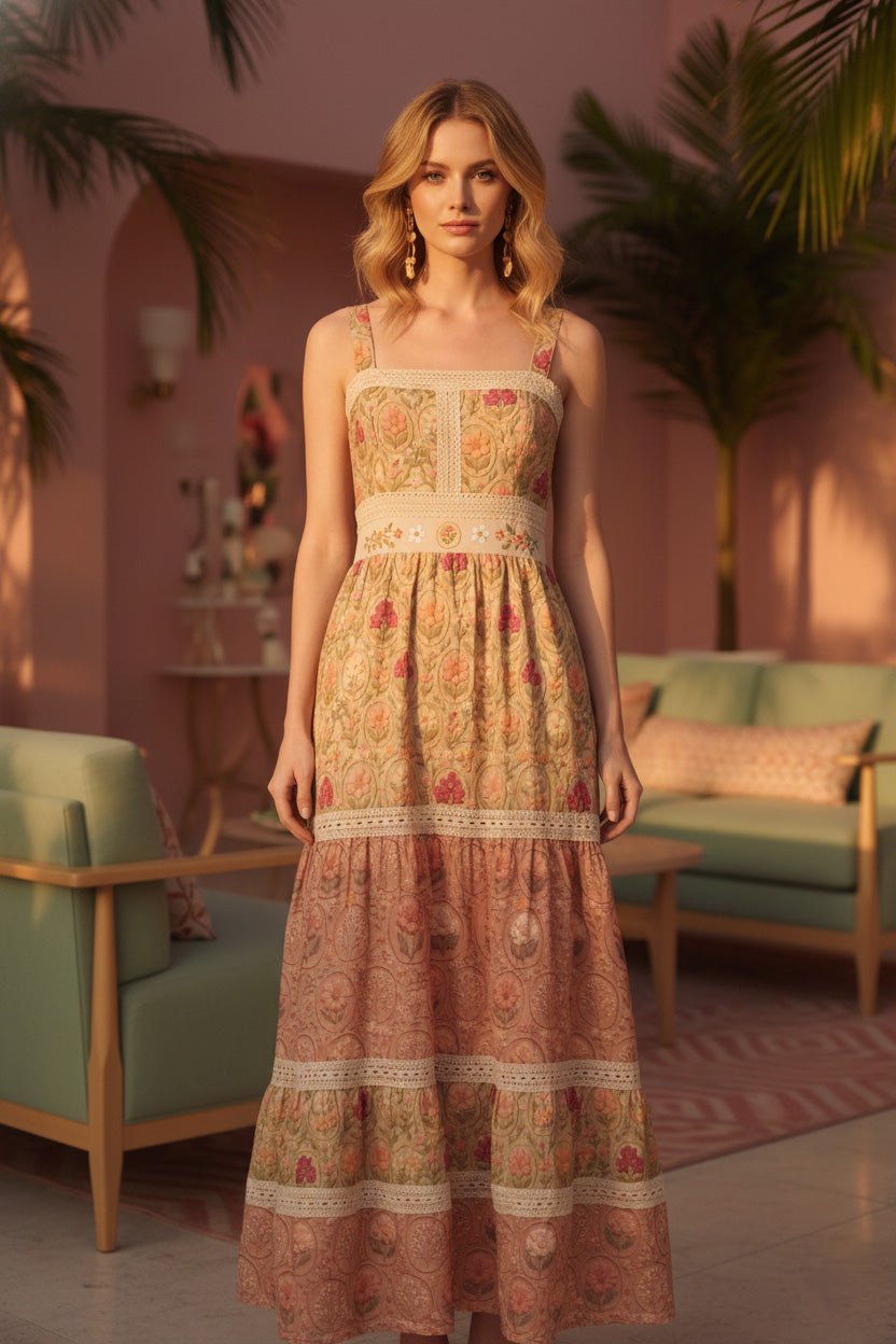 ROSABELLE MEADOW maxi dress - Rosa Pistacho