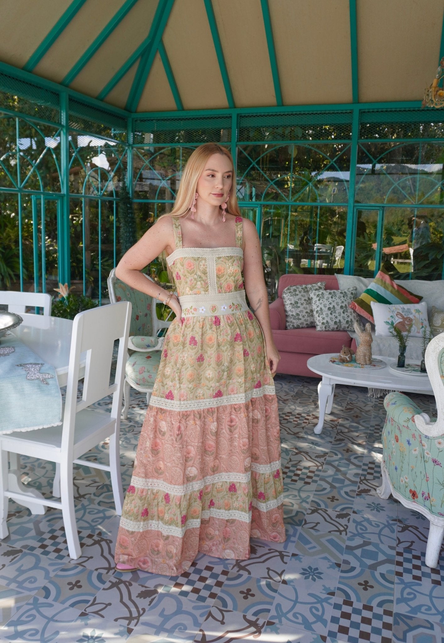 ROSABELLE MEADOW maxi dress - Rosa Pistacho