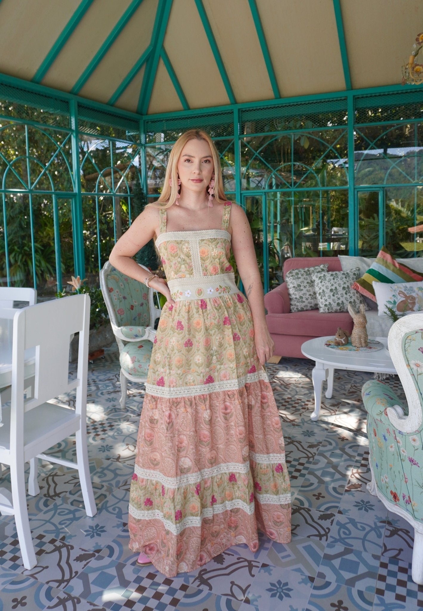 ROSABELLE MEADOW maxi dress - Rosa Pistacho