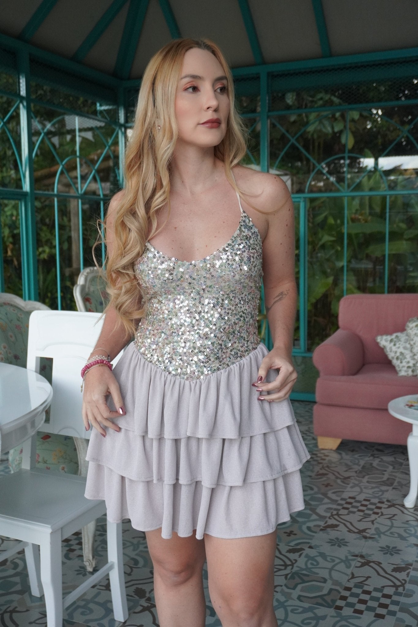 SPARKLE CHRITSMAS mini dress - Rosa Pistacho