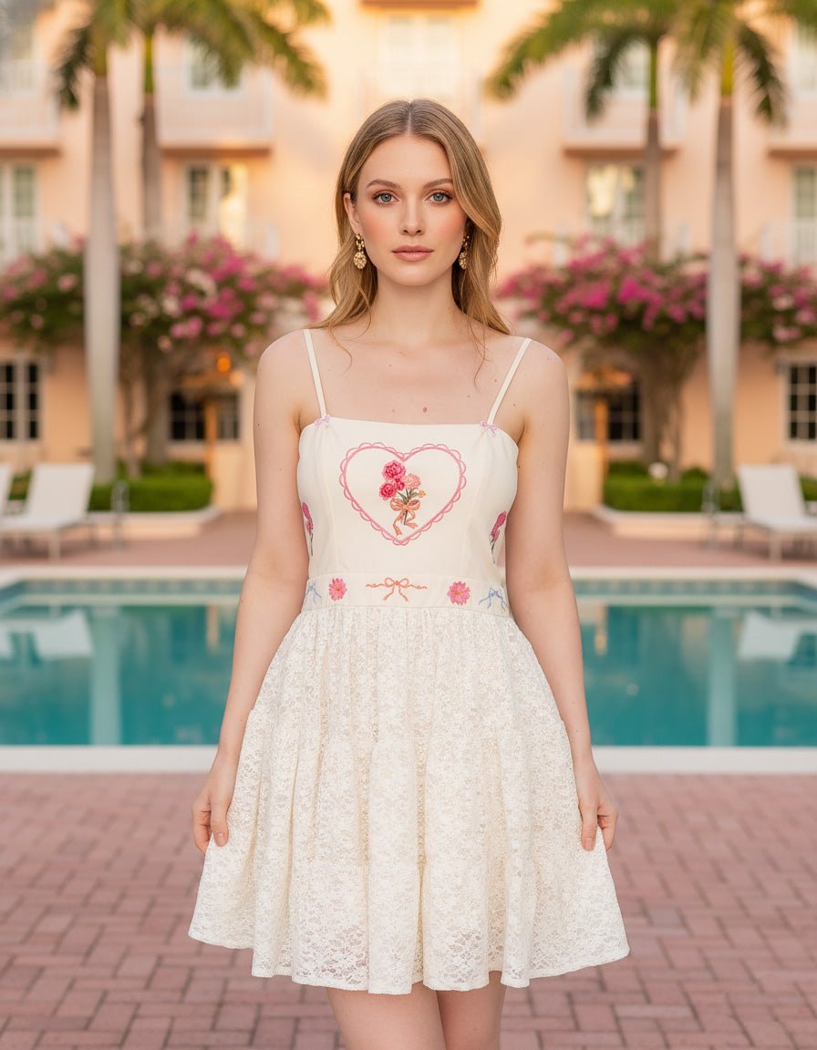 SWEETHEART IVORY mini dress - Rosa Pistacho