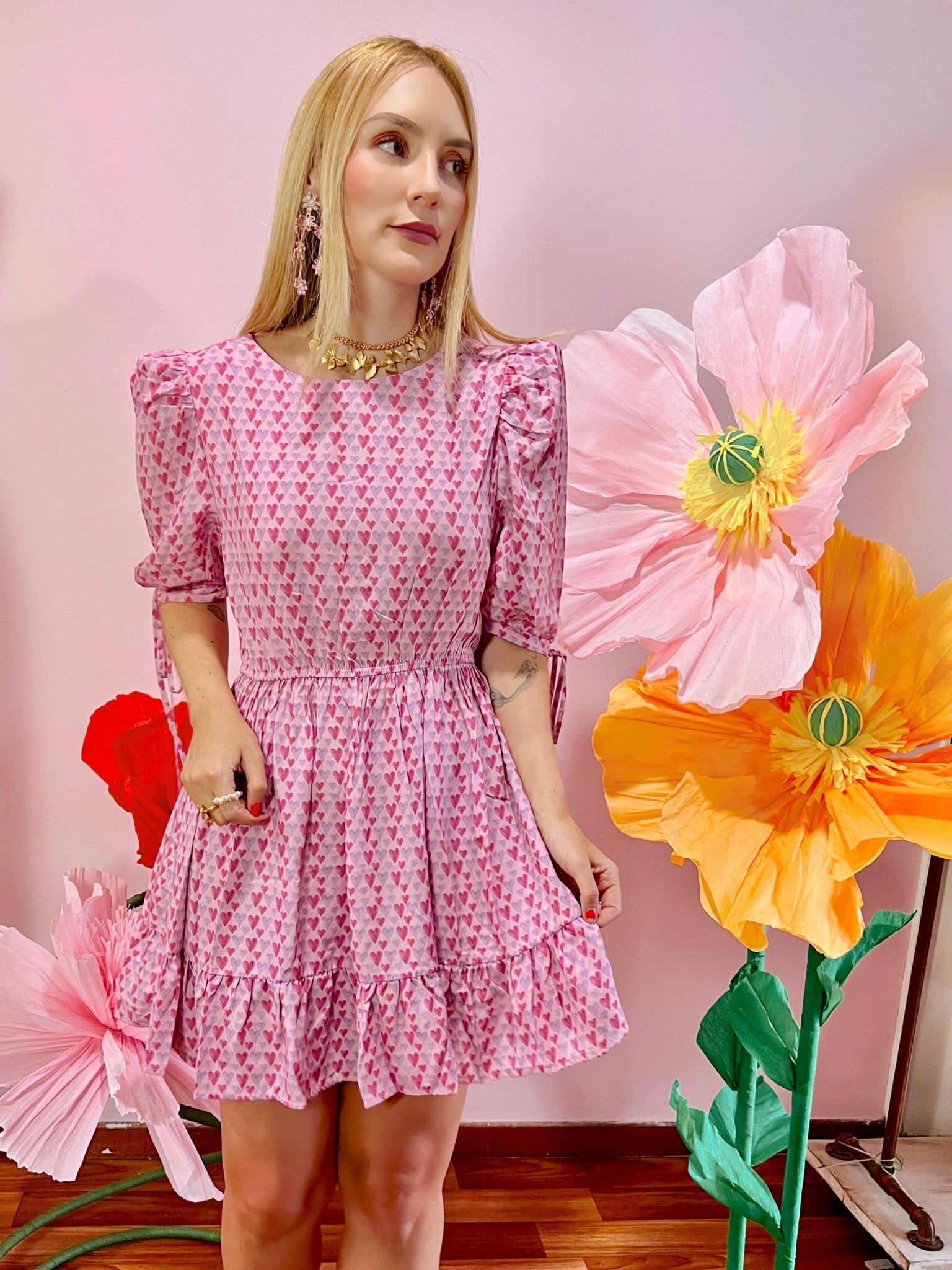 HEARTS MINI DRESS LIMITED EDITION - Rosa Pistacho