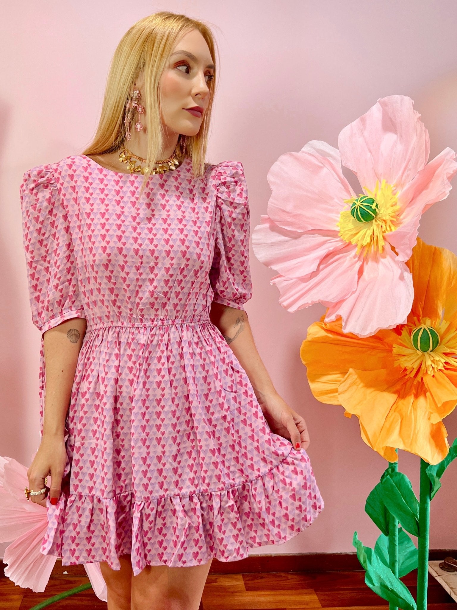 HEARTS MINI DRESS LIMITED EDITION - Rosa Pistacho