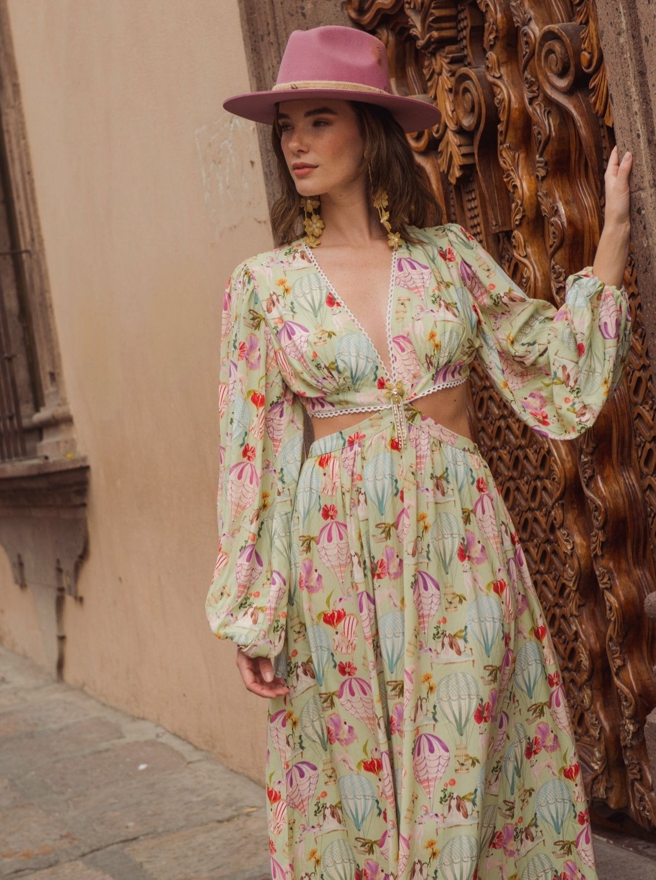 ROYAL BALLOONS MAXI DRESS - Rosa Pistacho